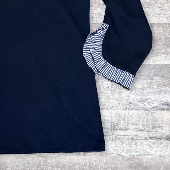 Ann Taylor Factory Navy Ruffle Cuff Knit Shirt Womens XL 3/4 Sleeve Minimalist - Picture 2 of 6